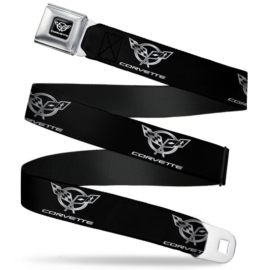 Corvette Seatbelt Belt - Corvette Black/Silver REPEAT Webbing