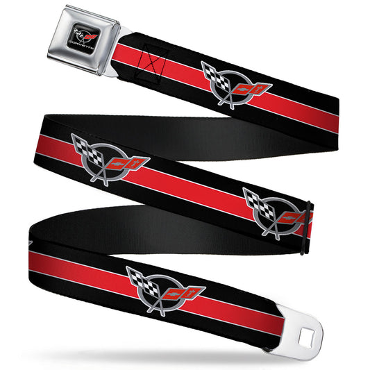 CORVETTE C5 Logo Full Color Black Gray White Red Seatbelt Belt - CORVETTE C5 Logo/Stripe Black/White/Red/Gray Repeat Webbing