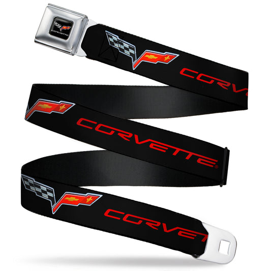 C6 Full Color Seatbelt Belt - C6 Logo/CORVETTE Black/Red Webbing