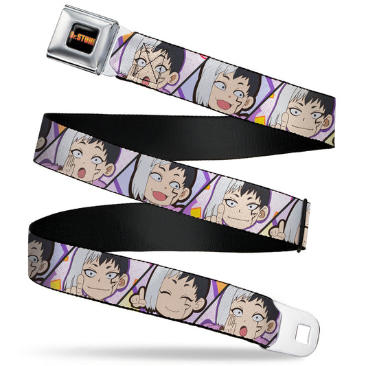 DR. STONE Title Logo Full Color Black/Orange Seatbelt Belt - Dr. Stone Chibi Gen Asagiri Expression Blocks Webbing