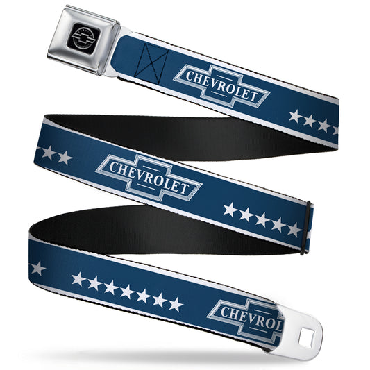 Chevy Seatbelt Belt - CHEVROLET Bowtie/Stars Blue/White Webbing