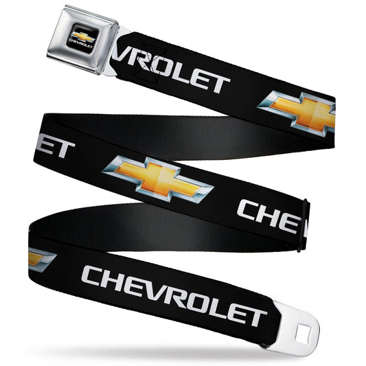 Chevy Bowtie Full Color Black Gold Seatbelt Belt - Chevy Bowtie Black/Gold Logo REPEAT Webbing