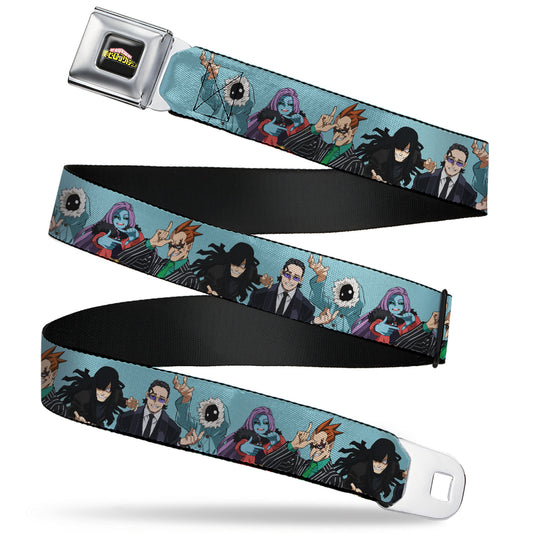 MY HERO ACADEMIA Title Logo Full Color Black Seatbelt Belt - My Hero Academia Five Meta Liberation Army Villains Blue Webbing