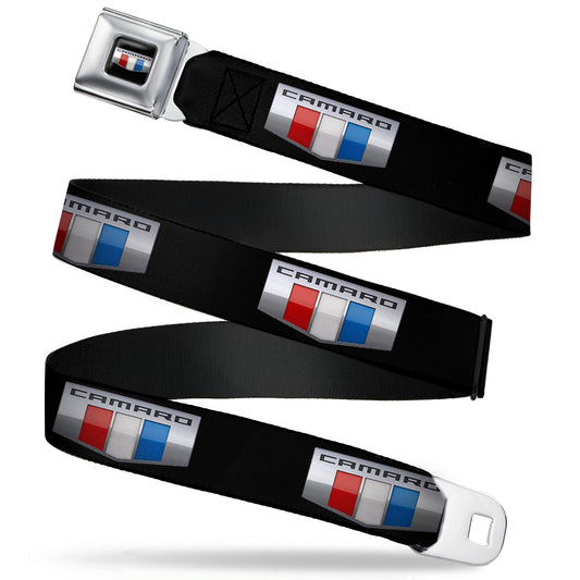 CAMARO Six Badge Full Color Black Silver Red White Blue Seatbelt Belt - CAMARO Six Badge Black/Silver/Red/White/Blue Webbing