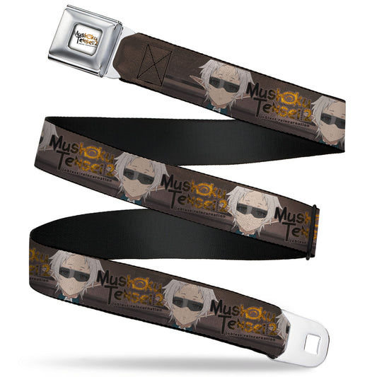 MUSHOKU TENSEI SEASON 2 JOBLESS REINACARNATION Title Logo Full Color  White Seatbelt Belt - MUSHOKU TENSEI Pursena Adoldia Pose and Title Logo Browns Webbing