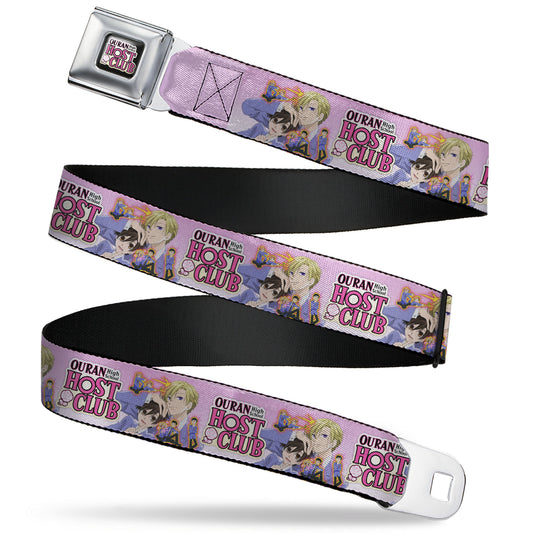 OURAN HIGH SCHOOL HOST CLUB Title Logo Full Color Black Seatbelt Belt - OURAN HIGH SCHOOL Character Group Pose and Title Logo Pinks Webbing