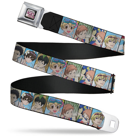 OURAN HIGH SCHOOL HOST CLUB Title Logo Full Color Black Seatbelt Belt - Ouran High School Host Club Seven Character Beach Day Pose Blocks Webbing