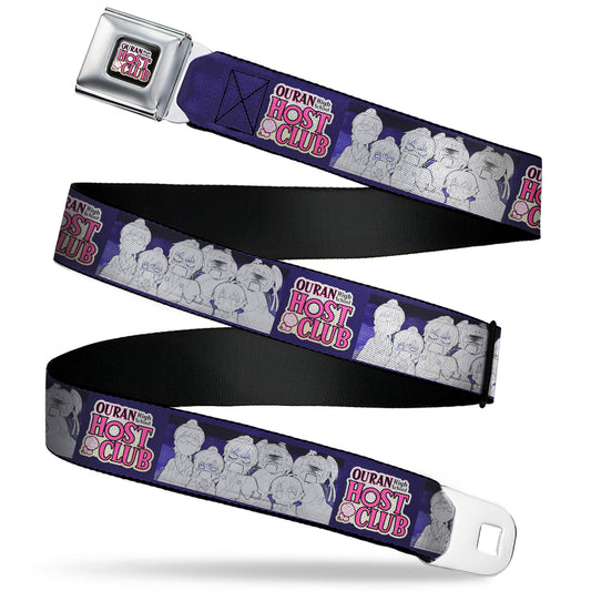 OURAN HIGH SCHOOL HOST CLUB Title Logo Full Color Black Seatbelt Belt - OURAN HIGH SCHOOL HOST CLUB Character Doodle and Title Logo Violet Webbing