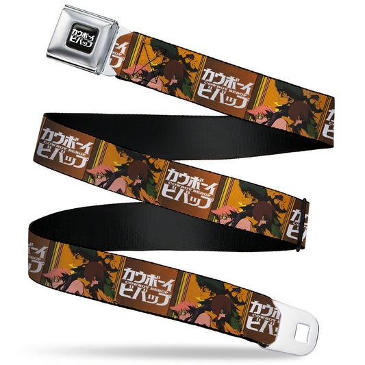 COWBOY BEBOP Title Logo Full Color Black/White Seatbelt Belt - COWBOY BEBOP Crew Group Pose and Title Logo Blocks Webbing