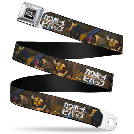 COWBOY BEBOP Title Logo Full Color Black/White Seatbelt Belt - COWBOY BEBOP Jet Black and Crew Bonsai Tree Scene and Title Logo Webbing