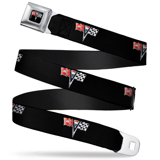 Corvette Stingray C2 Emblem Full Color Black Seatbelt Belt - Corvette Stingray C2 Emblem Black Webbing