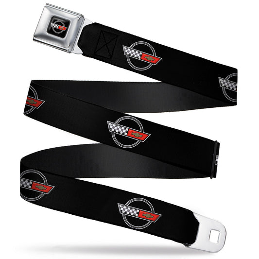 Corvette C4 Checker Bowtie Logo Full Color Black Seatbelt Belt - C4 Webbing
