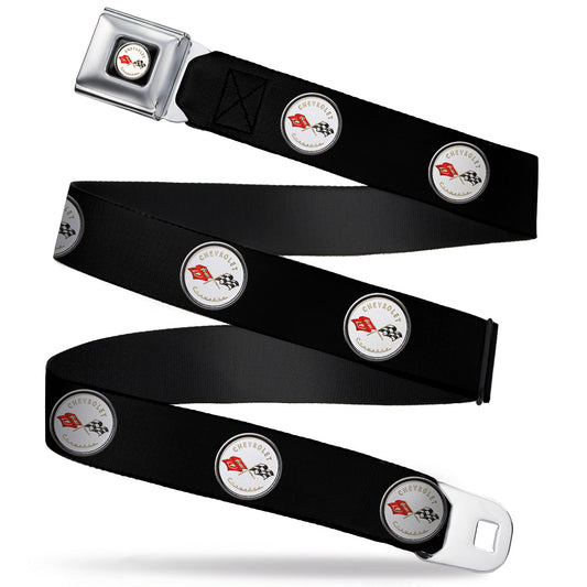 Corvette C1 Flags Emblem Full Color Black Seatbelt Belt - C1 Webbing