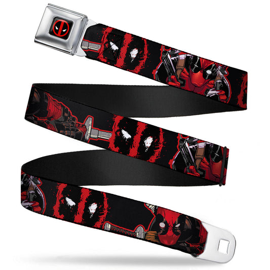 Deadpool Logo Full Color Black/Red/White Seatbelt Belt - Deadpool 2-Action Poses/Splatter Logo Black/Red/White Webbing
