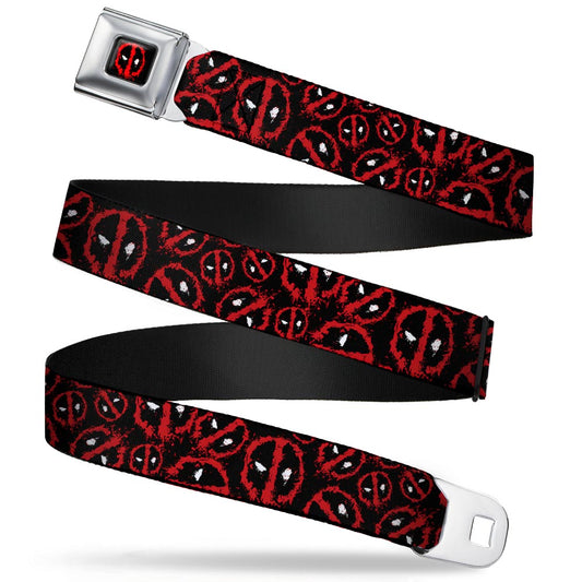 Deadpool Splatter Logo Black/Red/White Seatbelt Belt - Deadpool Splatter Logo Scattered Black/Red/White Webbing
