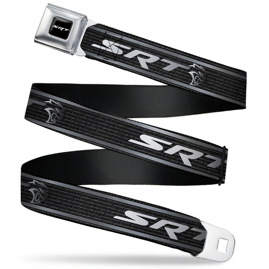 SRT Logo Full Color Black White Seatbelt Belt - Dodge SRT Hellcat Logo Stripe Black/Silver/White Webbing