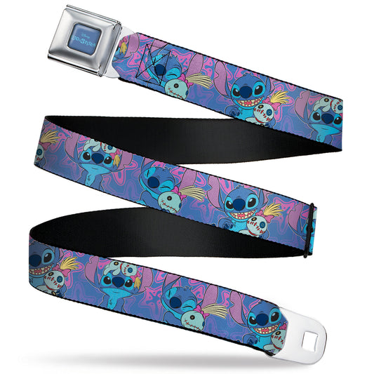 LILO & STITCH Title Logo Full Color Blues Seatbelt Belt - Lilo & Stitch Stitch and Scrump Poses Blues/Purples Webbing