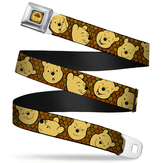HUNNY Pot Full Color Black/Browns Seatbelt Belt - Winnie the Pooh Expressions/Honeycomb Black/Browns Webbing