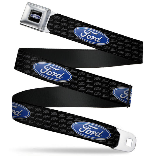 Ford Oval Full Color Black Blue Seatbelt Belt - Ford Oval REPEAT w/Text Webbing