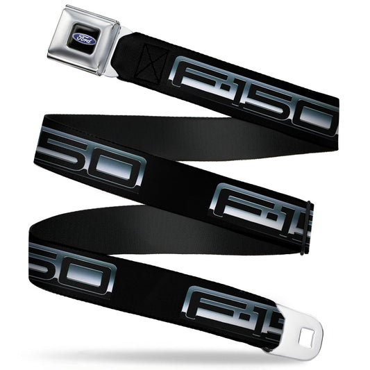 Ford Oval Full Color Black Blue Seatbelt Belt - F-150 Emblem Black/Silver-Fade Webbing