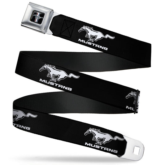 Ford Mustang Emblem Seatbelt Belt - Ford Mustang Black/White Logo REPEAT Webbing