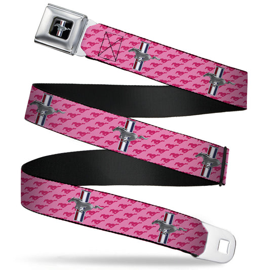 Ford Mustang Emblem Seatbelt Belt - Ford Mustang w/Bars w/Text PINK LOGO REPEAT Webbing