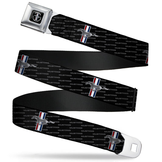FORD MUSTANG Tri-Bar Logo Full Color Black White Silver Red Blue Seatbelt Belt - Ford Mustang w/Bars REPEAT w/Text Webbing
