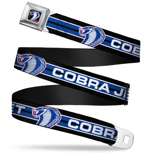 Cobra Head Full Color Black Red Blue White Seatbelt Belt - COBRA JET/Cobra Head Stripe Black/White/Blue Webbing