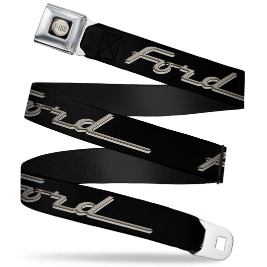 Ford F-100 Logo Full Color Black Tans Seatbelt Belt - FORD F-100 Script Black/Tan-Gray Webbing