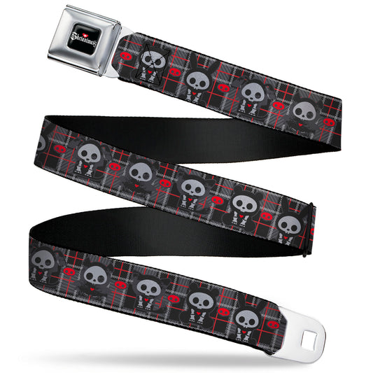 SKELANIMALS Title Logo Full Color Black/White/Red Seatbelt Belt - Skelanimals Five Animals and Face Logo Plaid Black/Red/White Webbing