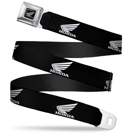Honda Motorcycle Black Silver Seatbelt Belt - HONDA Motorcycle Logo Black/White Webbing