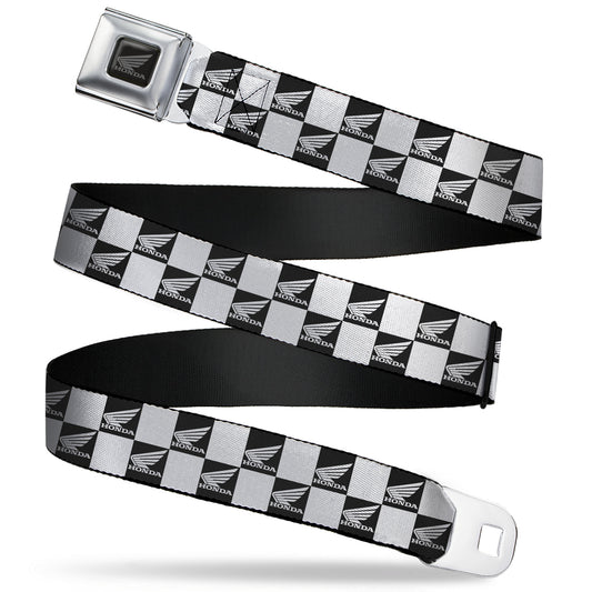 Honda Motorcycle Black/Silver Seatbelt Belt - HONDA Motorcycle Wing Logo Checker Black/White Webbing
