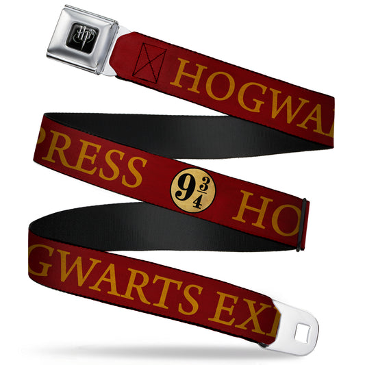 Harry Potter Logo Full Color Black/White Seatbelt Belt - HOGWARTS EXPRESS 9Â¾ Burgundy/Gold Webbing