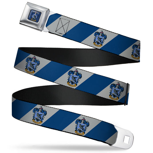 RAVENCLAW Crest Full Color Blue Seatbelt Belt - RAVENCLAW Crest Diagonal Stripe Gray/Blue Webbing