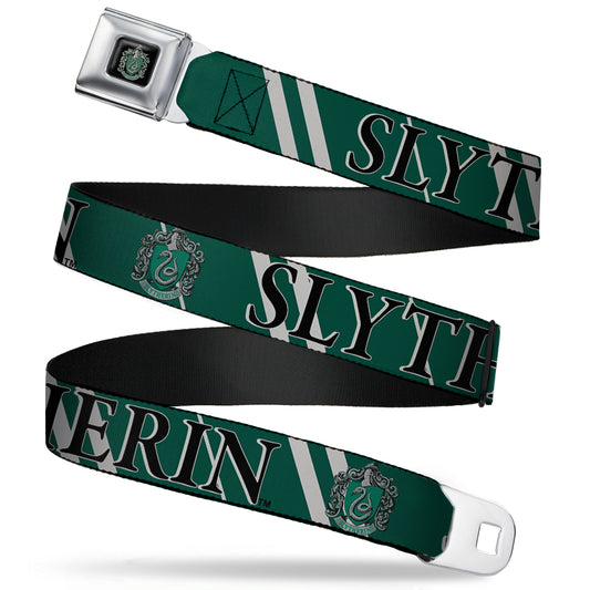 Slytherin Crest Full Color Seatbelt Belt - Harry Potter SLYTHERIN Stripe Green/Gray Webbing