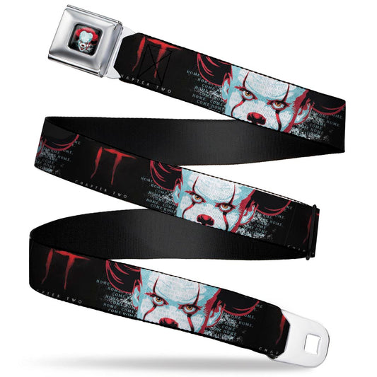 It Chapter Two Pennywise Face Full Color Black/Reds/Blues Seatbelt Belt - IT CHAPTER TWO Pennywise Face CLOSE-UP Black/Red/Blues Webbing
