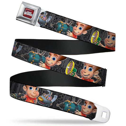 The Adventures of Jimmy Neutron Logo Full Color Red Blues Seatbelt Belt - Jimmy Neutron Gadget Poses/Goddard Webbing