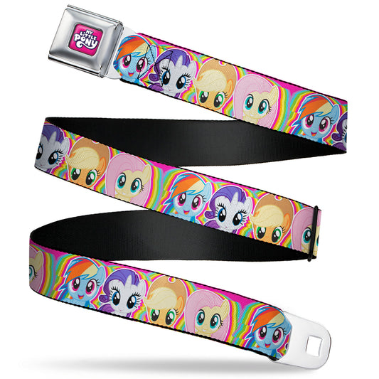 MY LITTLE PONY Title Logo Full Color Pink/Purple/White Seatbelt Belt - My Little Pony Four Pony Close-Up Faces Pink/Multi Color Webbing