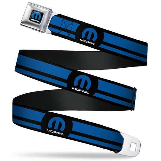 MOPAR Logo Full Color Black Blue White Seatbelt Belt - MOPAR Logo/Stripe Black/Blue Webbing