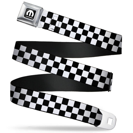 MOPAR Logo Full Color Black White Seatbelt Belt - Checker Black/White Webbing