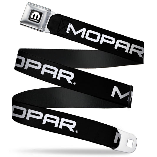 MOPAR Logo Full Color Black White Seatbelt Belt - MOPAR Text Black/White Webbing