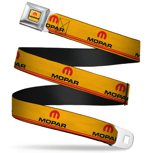 MOPAR Logo Full Color Gold Red Black Seatbelt Belt - MOPAR Logo Double-Stripe Vintage Gold/Red/Black Webbing