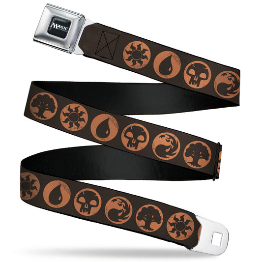 MAGIC THE GATHERING Title Logo Full Color Black/White Seatbelt Belt - Magic the Gathering Five Mana Icon Symbols Brown/Orange Webbing