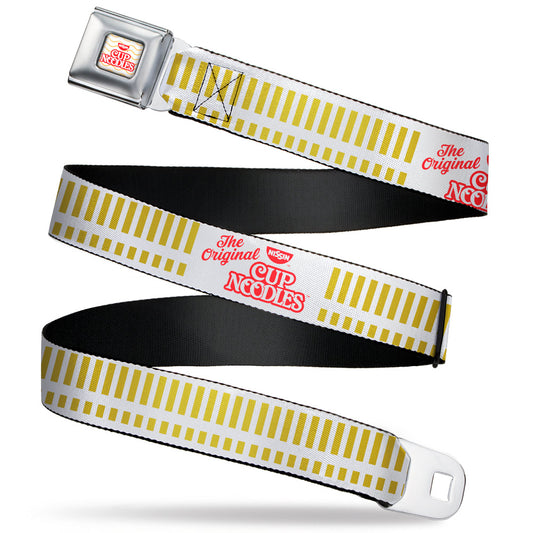 NISSIN CUP NOODLES Logo/Noodle Wave Full Color White/Orange/Red Seatbelt Belt - THE ORIGINAL CUP NOODLES Caterpillar Striping White/Red/Gold Webbing