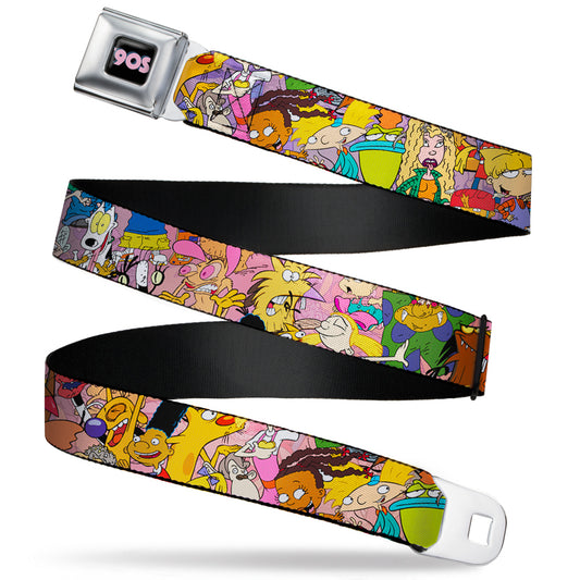 Nick 90'S Rewind Icon Full Color Black Blue Pink Seatbelt Belt - Nick 90's Rewind Character Mash UP Collage2 Pinks Webbing