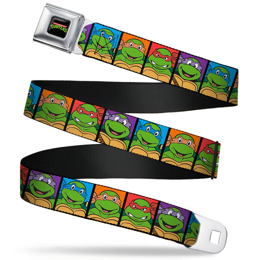 Classic TMNT Logo Full Color Seatbelt Belt - Classic TMNT Face Blocks Black/Multi Color Webbing