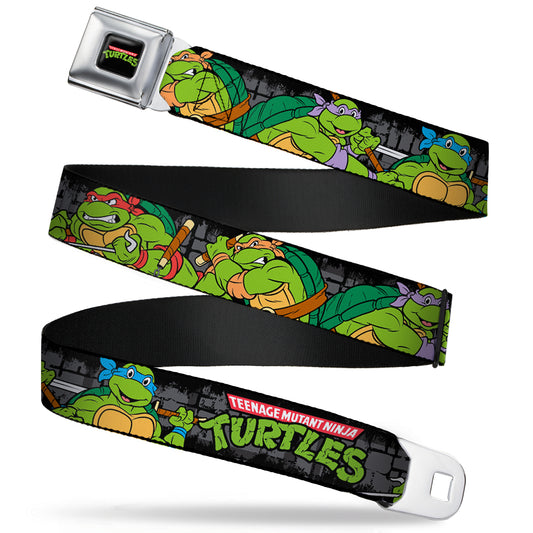 Classic TMNT Logo Full Color Seatbelt Belt - Classic TMNT Group Pose4 in Sewer/TMNT Logo Webbing