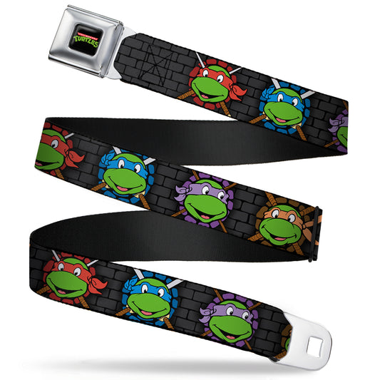 Classic TMNT Logo Full Color Seatbelt Belt - Classic TMNT Expessions/Battle Gear Gray/Multi Color Webbing