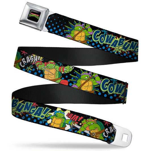 Classic TMNT Logo Full Color Seatbelt Belt - Classic TMNT Turtles Pose12 COWABUNGA! Pop Art Webbing