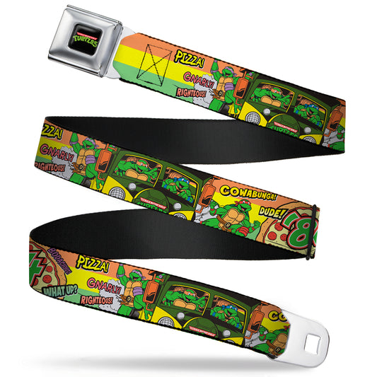 Classic TMNT Logo Full Color Seatbelt Belt - Classic TMNT Turtles Pose14 '84 Pizza/Verbiage Webbing